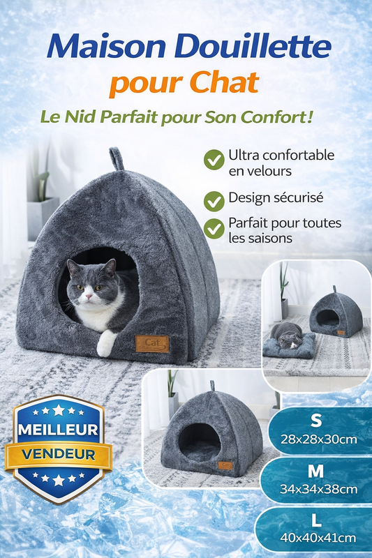Maison pour Chat Douillette — Panier Chat Fermé en Velours, Nid Confortable Design Moderne