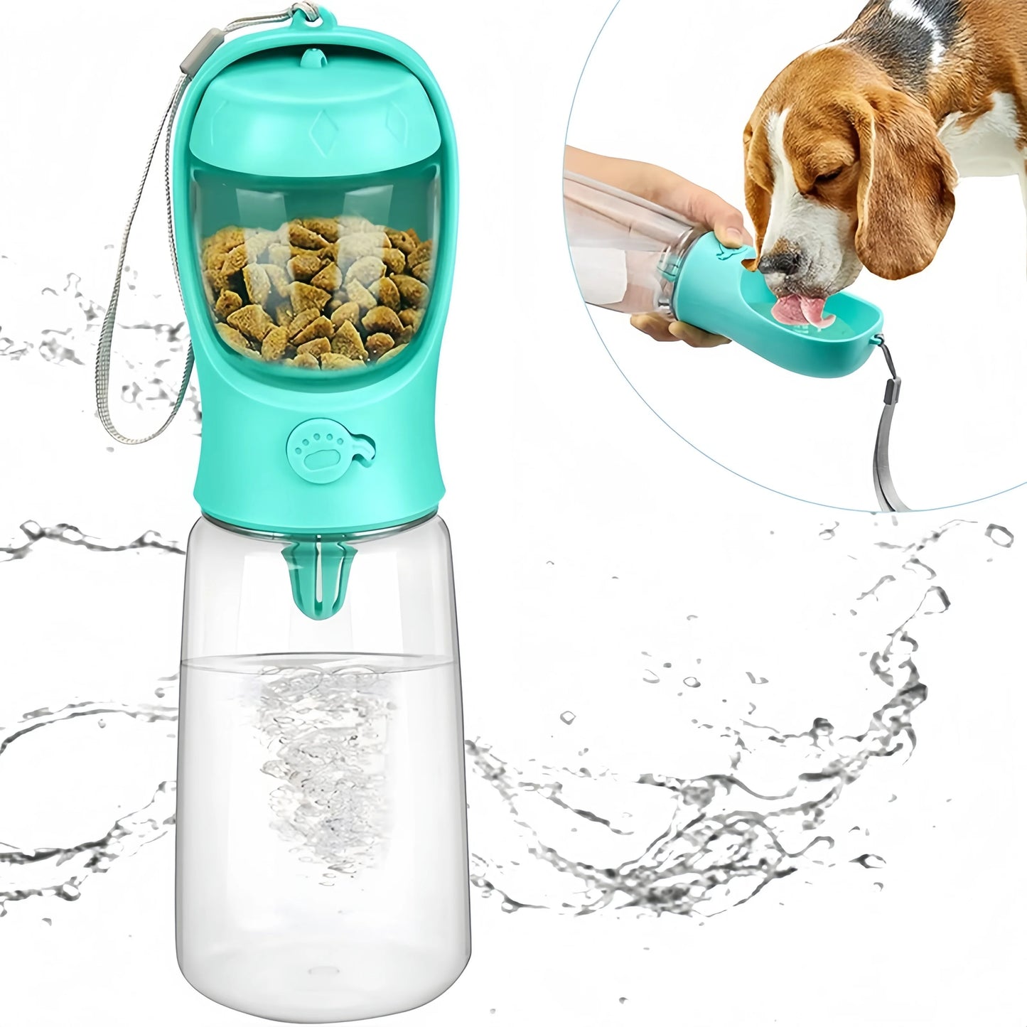 Gourde pour Chien et Chat 2 en 1 — Bouteille d’Eau Portable avec Distributeur de Croquettes pour Balades