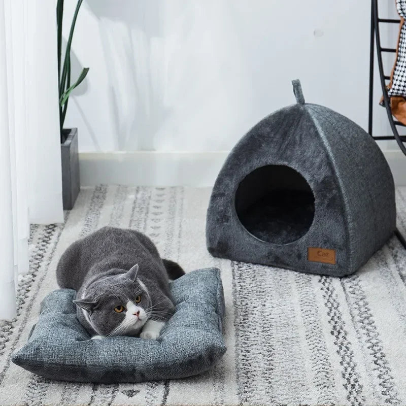 Maison pour Chat Douillette — Panier Chat Fermé en Velours, Nid Confortable Design Moderne