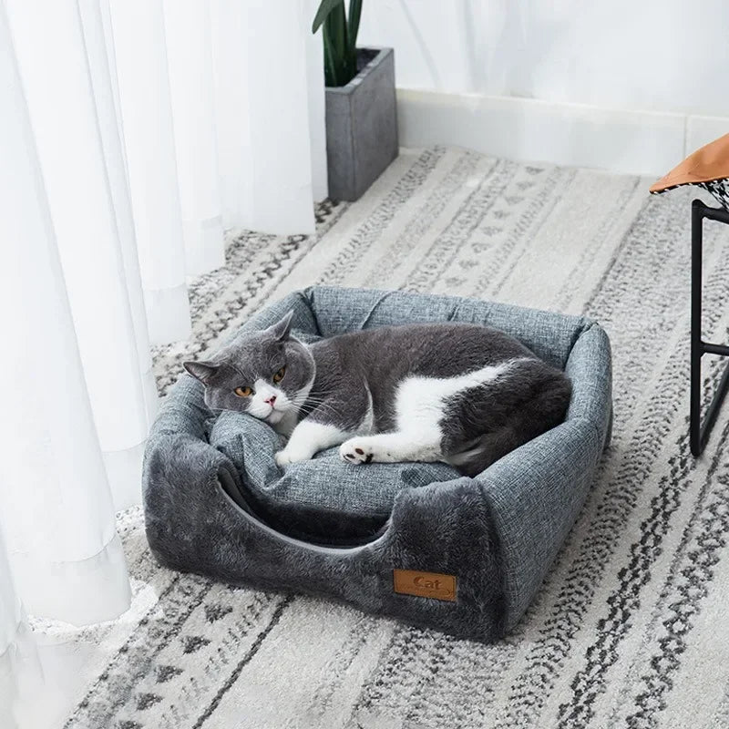 Maison pour Chat Douillette — Panier Chat Fermé en Velours, Nid Confortable Design Moderne