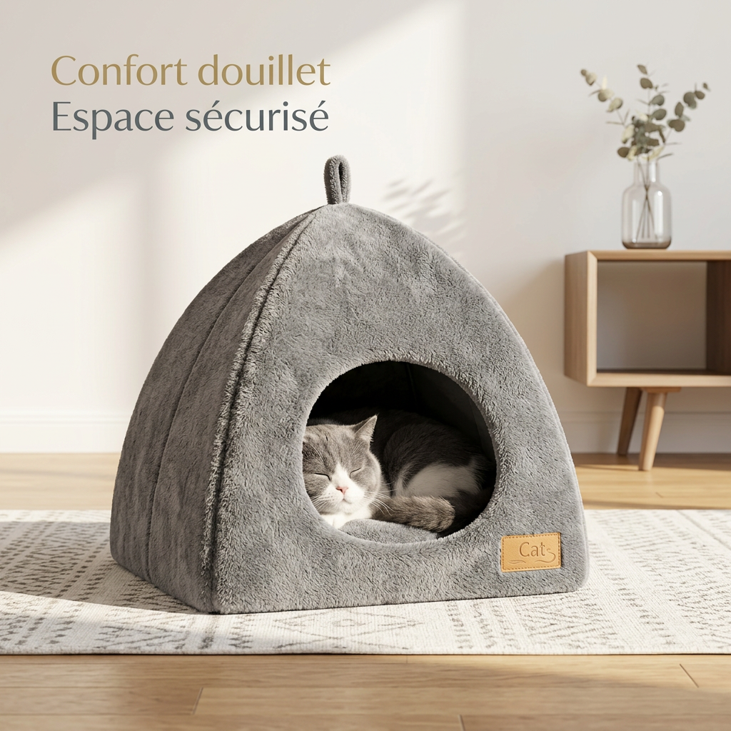Maison pour Chat Douillette — Panier Chat Fermé en Velours, Nid Confortable Design Moderne